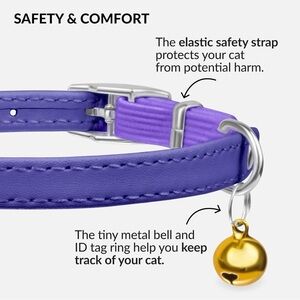 Leather Cat & Kitten Collar with Bell-Neck 6"-7", Purple